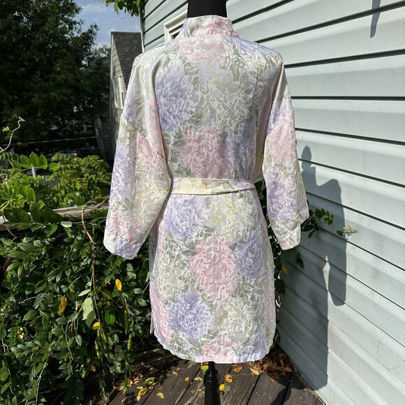 Vtg 90s Satin Slip Dress Robe Set Small Floral Romantic Sexy Honeymoon Nightgown - Picture 4 of 15